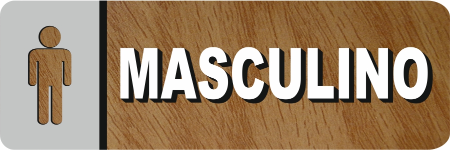 PLACA BANHEIRO MASCULINO MARRON AMADEIRADO 30x10CM PVC 3MM