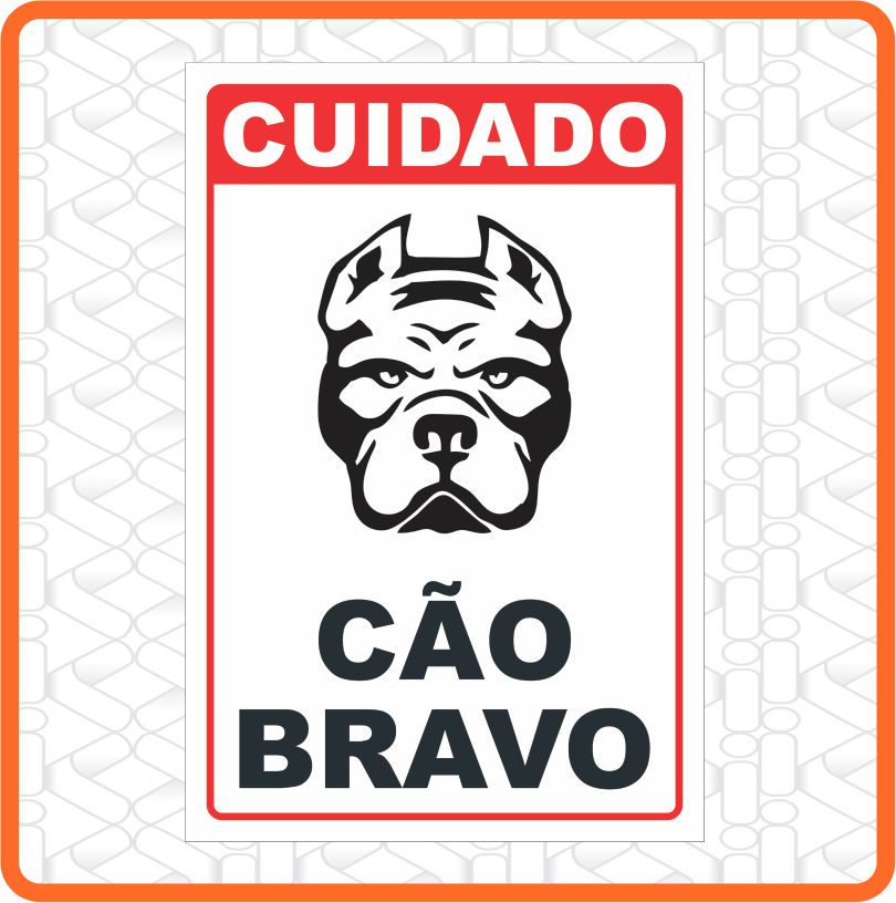 PLACA CUIDADO CÃO BRAVO 20CM X 30CM PVC 3MM (PITBULL) BRANCO
