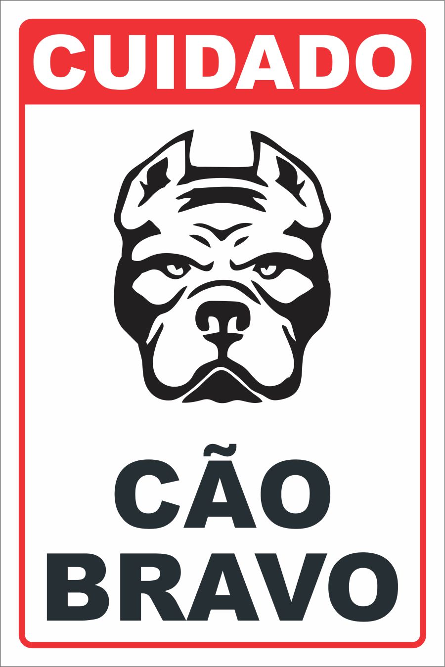 PLACA CUIDADO CÃO BRAVO 20CM X 30CM PVC 3MM (PITBULL) BRANCO