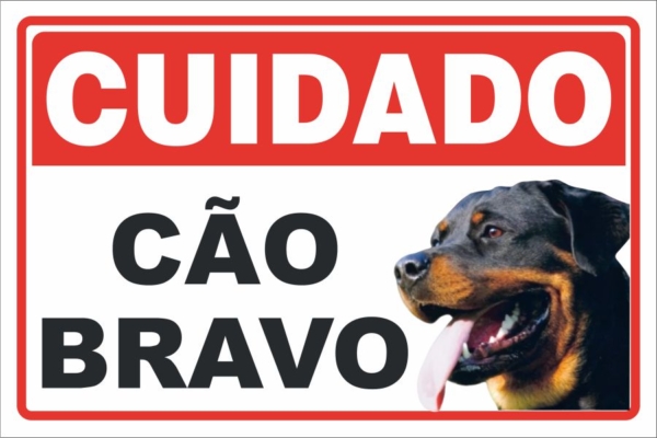 PLACA CUIDADO CAO BRAVO 30X20CM PVC 3MM