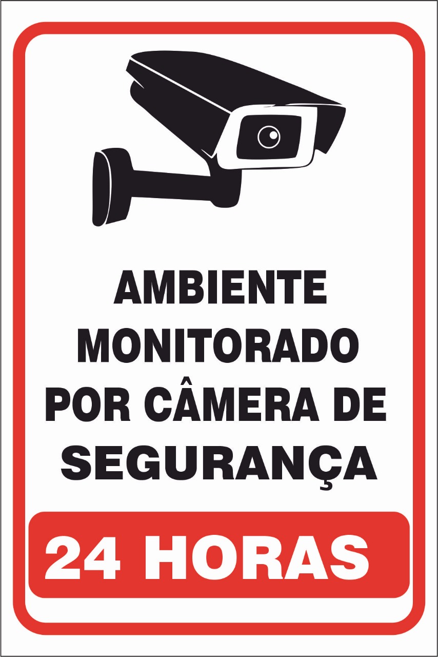 PLACA PVC AMBIENTE MONITORADO POR CAMERA DE SEGURANÇA 24HS 20CMX30CM 3MM