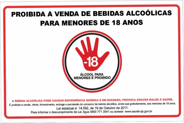 PLACA PROIBIDA A VENDA DE BEBIDAS ALCOOLICAS P/ MENORES DE 18 ANOS 30X20 PVC 3MM