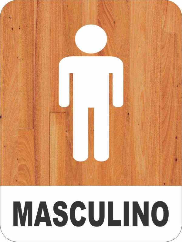 PLACA BANHEIRO MASCULINO AMADEIRADO 15CM X 20CM PS 2MM