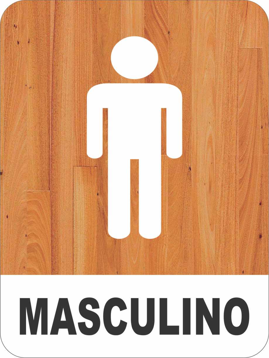 PLACA BANHEIRO MASCULINO AMADEIRADO 15CM X 20CM PS 2MM