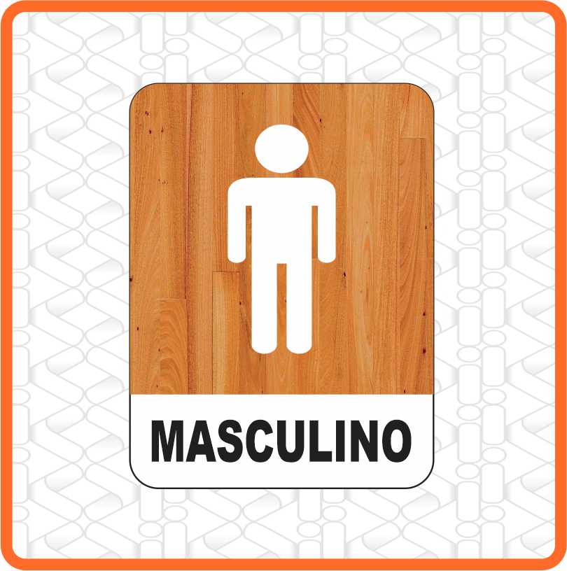 PLACA BANHEIRO MASCULINO AMADEIRADO 15CM X 20CM PS 2MM