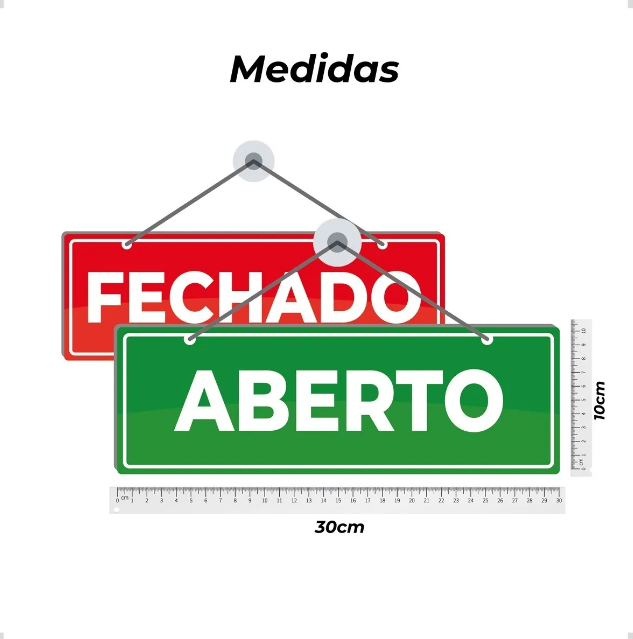 Placa Aberto x Fechado Verde e Vermelho (30cm x 10cm) Pvc 3mm - Imagem 2