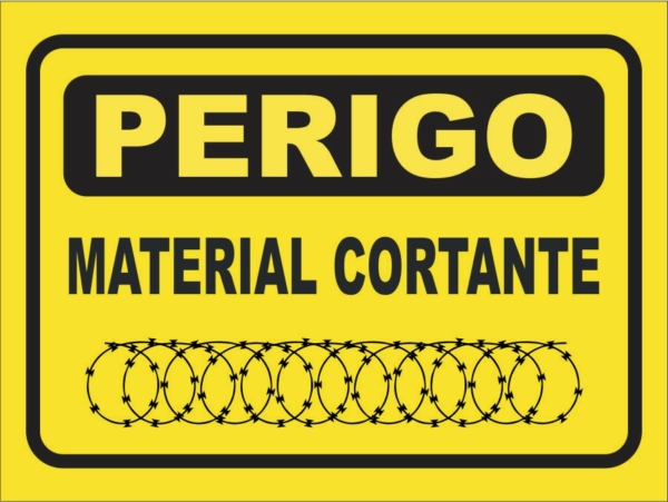 PLACA PERIGO MATERIAL CORTANTE 20CM X 15CM PVC 3MM