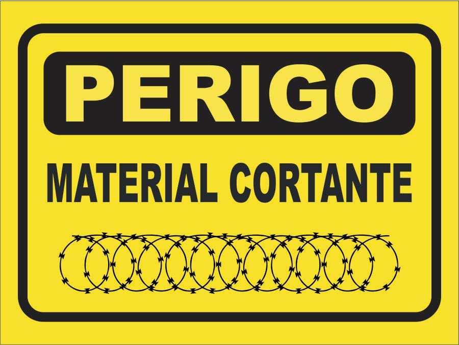 PLACA PERIGO MATERIAL CORTANTE 20CM X 15CM PVC 3MM