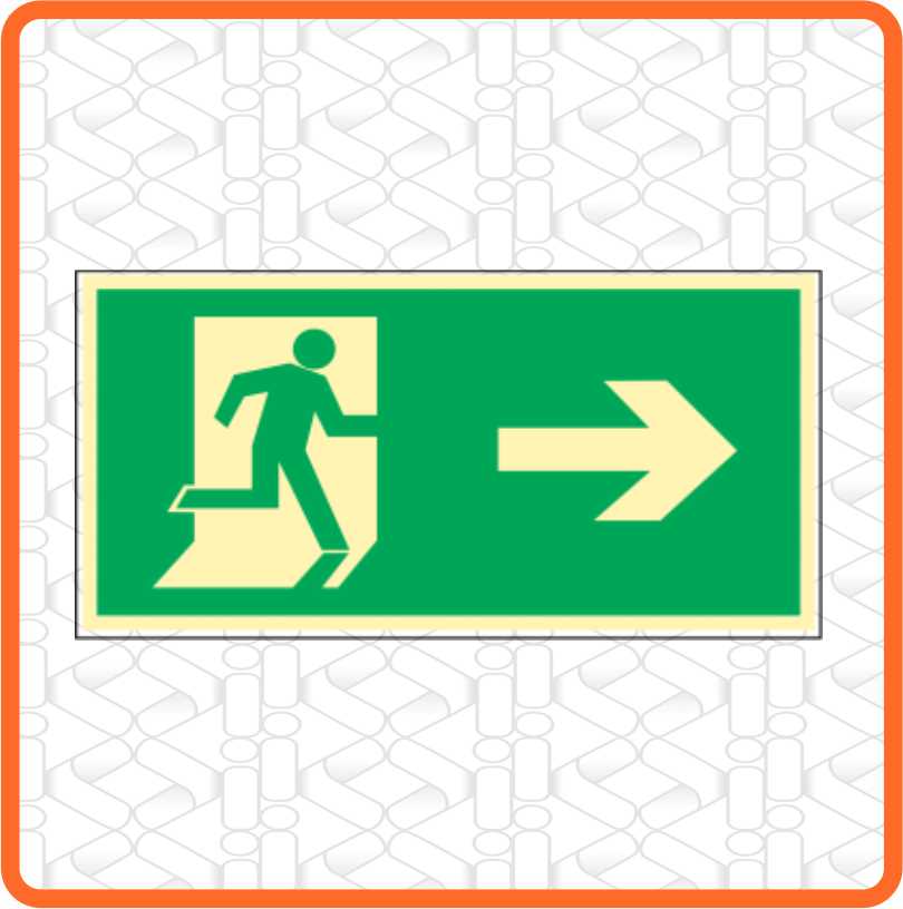 Placa Rota De Fuga Pictograma E Seta Direita Fotoluminescente S1 (30cm x 15cm) Pvc 3mm