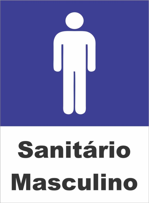 PLACA BANHEIRO MASCULINO AZUL E BRANCO 20CM X 30CM PVC 3MM