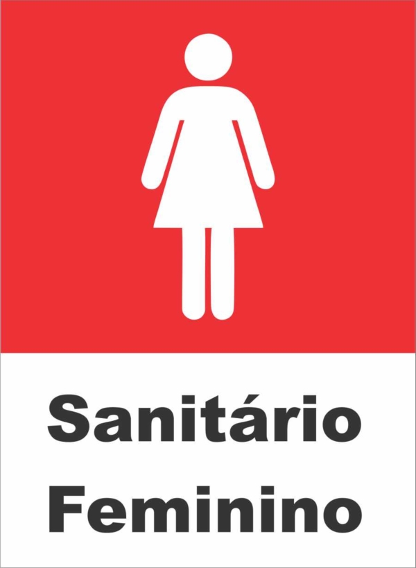 PLACA BANHEIRO FEMININO VERMELHO/BRANCO 20CM X 30CM PVC 3MM