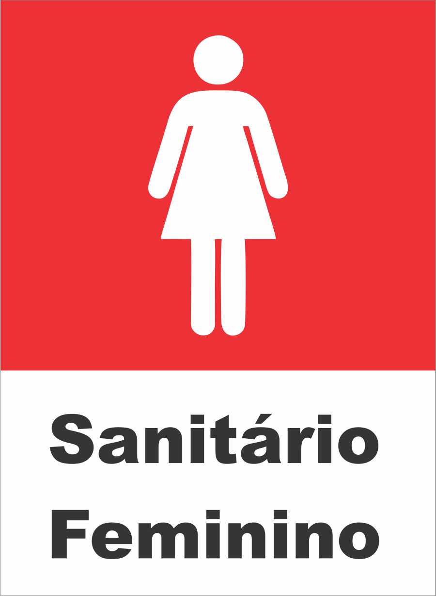 PLACA BANHEIRO FEMININO VERMELHO/BRANCO 20CM X 30CM PVC 3MM